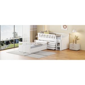 White L-Shaped Twin Loft and Platform <b>Bed</b> with 7 Drawers and Full Guardrails <b>Space</b>-<b>Saving</b> Wooden <b>Beds</b> - Product Image 5