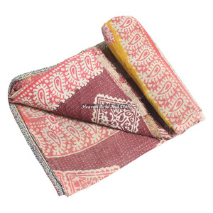 Kantha <b>Quilts</b> Gudri Indian Reversible Hand Stitched Heavy <b>Throw</b> Old Sari Blanket Patch Work Heavy 3 To 5 Layers Kantha <b>Quilt</b> - Product Image 4