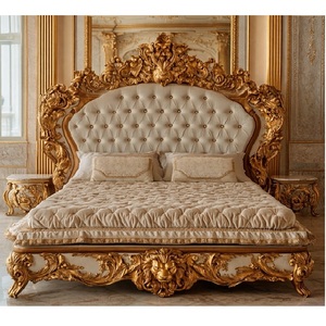 Juego de Muebles de Dormitorio de Lujo Moderno, Estilo Barroco, con Detalles en Hoja de Oro, Cama de Tamaño Completo, Mesitas de Noche, Madera de Teca Resistente, Hecho en EE. UU. - Product Image 1