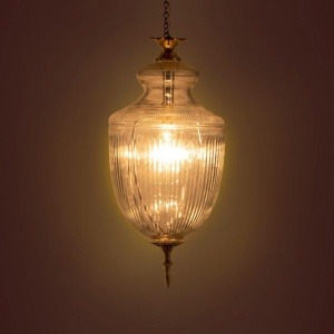 Lámpara Colgante Redonda de Cristal con Acabado en Latón y Globo Acanalado para Decoración del Hogar - Product Image 3