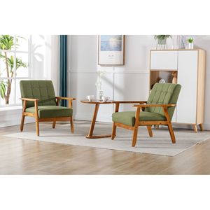 Metà del secolo moderno accento sedie Set 2 comode poltrone in tessuto di legno con tavolino per soggiorno camera da letto ufficio - Product Image 2