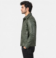 Blouson Bomber en Cuir Véritable pour Homme, Col Montant, Fermeture Éclair, Positionnement du Logo Personnalisé, Respirant, Veste Décontractée d'Hiver - Service OEM