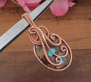 Pendentif en cuivre naturel et zircon, fil enroulé, argent 925, vente en gros, plaqué platine, vintage, fait à la main, collier unisexe - Product Image 1