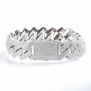 Luxury Rhodium Plated 925 Silver Diamond <b>Bracelet</b> Round Brilliant Cut Micro Pave Geometric Chain Link Unisex Everyday Wear - Product Image 1
