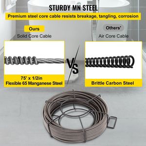 Cable limpiador de desagües de núcleo sólido de 75 pies x 1/2 pulgada, serpiente desatascadora de alcantarillado, limpiador de tuberías de alcantarillado específico para obstrucciones - Product Image 4