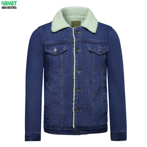 เสื้อแจ็คเก็ตยีนส์ทรงทรัคเกอร์สีอินดิโกแบบซักแล้ว คอปกขนแกะ สำหรับฤดูหนาว สไตล์ตะวันตก ผ้าหนา - Product Image 1
