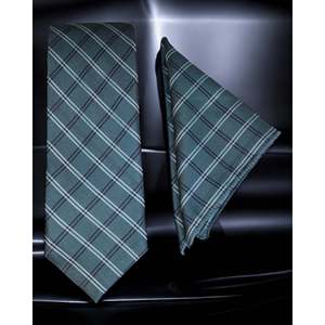 Crystal Microsilk Plaid Tie y Pocket Square Set Colección de accesorios de camisa verde mar para hombre - Product Image 1