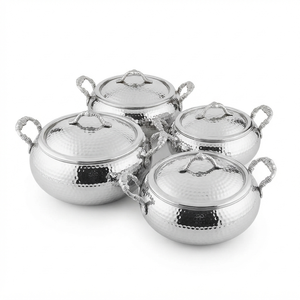 Ensemble de casseroles en acier inoxydable en gros, 4 pièces, casseroles martelées avec couvercles, ustensiles de cuisine traditionnels indiens, restaurant - Product Image 1