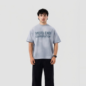 T-shirt surdimensionné Moto End Corporation pour homme, manches courtes, col rond, décontracté, en jersey de coton, imprimé avec motif de lettres, respirant, coupe ajustée - Product Image 4