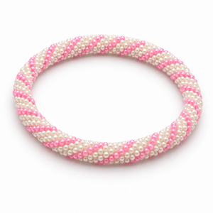 Bracelet tendance et mignon pour femme Ahana, en perles de verre, rayé rose et blanc, bijou de mode, cadeau pour anniversaire - Product Image 2