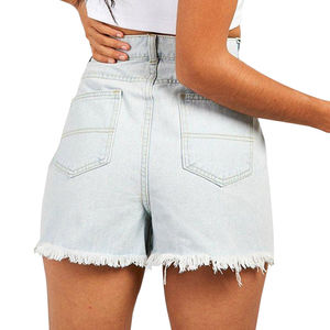 Shorts en jean extensible taille mi-haute pour femme, décontractés, respirants, séchage rapide, écologiques, pour l'été, avec cordon de serrage, effet délavé - Product Image 6