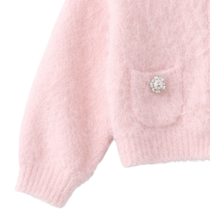 Cardigan en tricot doux rose pâle pour bébé avec boutons décoratifs, pull à manches longues pour nouveau-né, nourrisson et tout-petit - Product Image 3