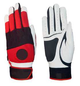 Baseball Batting Gloves Full Finger Pitcher Red Black <b>White</b> Leather Non-Slip Right Handed Adult All Seasons Hook Loop Closure - Product Image 1