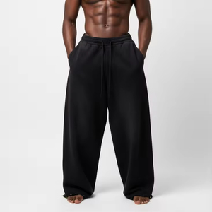 Pantalones de chándal anchos de algodón con logo personalizado para hombre, de felpa francesa, de corte recto, estilo jogger, acampanados, holgados, OEM - Product Image 3