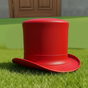 Sombrero de copa rojo de cuero hecho a mano de alta calidad, unisex, con borde curvo audaz, artístico, para festivales. - Product Image 3