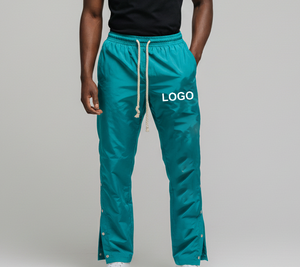 Pantalones Deportivos para Hombre, Color Verde Azulado, Cintura Elástica, Estilo Vintage, Corte Recto, Cordón Ajustable, Logotipo en la Pierna Derecha, Casuales, Transpirables, Peso Medio, Estilo Otoñal - Product Image 4