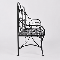 Banc de jardin en métal noir avec dossier en fer forgé, mobilier de terrasse extérieur, décoration