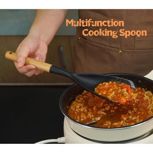 Set di 6 utensili da cucina in silicone antiaderente con manico in legno, senza BPA, resistenti al calore, set di utensili da cucina di grandi dimensioni - Product Image 3