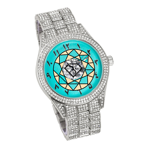 Luxury Lab Diamond <b>Watch</b> Analog Quartz Stainless Steel Band Turquoise Dial Round <b>Case</b> Butterfly Clasp - Product Image 2