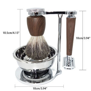 Nouvel ensemble de rasage en acier inoxydable pour homme, kit de rasage de barbe avec rasoir à double tranchant, brosse à barbe en poils de blaireau, coffret cadeau personnalisable pour la fête des pères - Product Image 1