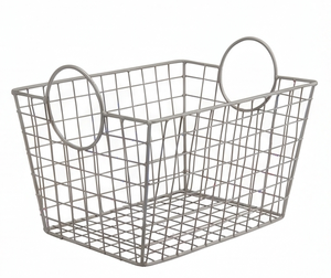 Premium Rectangular Metal <b>Wire</b> <b>Storage</b> <b>Basket</b> With Handles Simple Multi Purpose Neatening Organizer For Home - Product Image 4