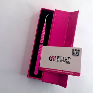 High Quality <b>Pink</b> Powder Coated Eyelash Tweezer Stainless Steel Smooth Tip Long 45 Isolation Precision <b>Tool</b> Custom <b>Box</b> Packaging - Product Image 2