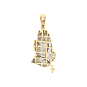Colgante de Oro Amarillo Sólido de 10K para Hombre con Diamantes Naturales, Diseño de Manos en Oración y Cruz de Rosario, 1.70 Pulgadas, 0.87 CT, Joyería Cristiana Hip-Hop - Product Image 4