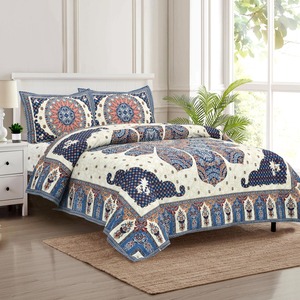 Hermosa Cubrecama de Algodón con Patrón Marwad, Estampada a Mano, Hecha en India, Juego de Ropa de Cama Boho, 300 Hilos, Resistente a la Decoloración, para Todas las Estaciones - Product Image 2
