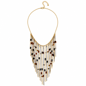 Collar de Cadena Dorada con Cuentas Negras y Marrones, Borlas Largas de Metal, Proveedor Mayorista de Joyería de Moda - Product Image 1