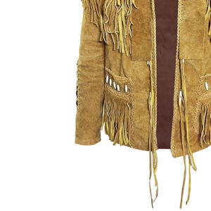 Chaquetas de cuero de gamuza del mejor fabricante con flecos estilo vaquero, chaqueta occidental con flecos, corte ajustado, unisex. - Product Image 3