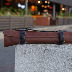 High Quality Durable Genuine Leather Classic Portable Lightweight Knife Roll Set 4-6 Compartments for Travel Knife Protection - Product Image 2