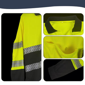 Camiseta polo de trabajo de manga larga con cinta reflectante plateada para hombre, camiseta de seguridad de alta visibilidad para uso en almacenes e industrias. - Product Image 4