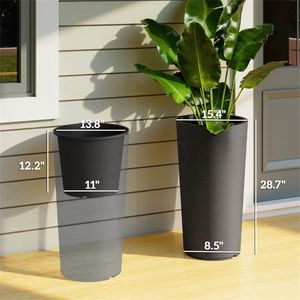 Set di 2 Vasi e Fioriere in Plastica Nera per Esterni, Decorazione da Giardino - Product Image 6