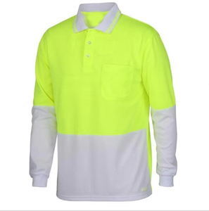 เสื้อโปโลแขนยาวผ้าฝ้ายกันลมแบบยูนิเซ็กซ์ สีเขียวนีออนขาวสองสี สำหรับงานอุตสาหกรรม มีกระเป๋าเสื้อ - Product Image 1