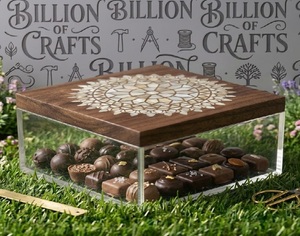 Boîte carrée artisanale en plexiglas acrylique avec couvercle en bois incrusté de nacre, écologique, transparente, pour la rangement et les cadeaux de vaisselle - Product Image 3