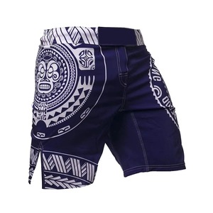 Shorts MMA pour hommes, bleu et blanc, imprimé tribal, séchage rapide, coupe régulière, vêtements d'arts martiaux mixtes, shorts de sport pour adultes - Product Image 2