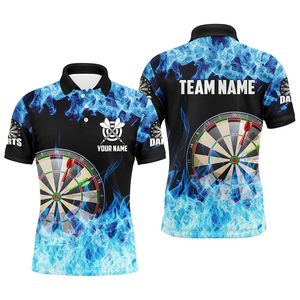 Polo de sport personnalisé haut de gamme pour homme, motif flamme bleue imprimé numériquement, manches courtes, maillot d'équipe - Product Image 3