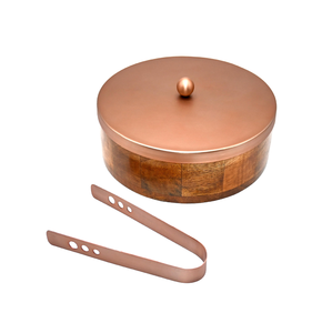 Hand Carved Chapati Box With copper Lid and tong Casserole Round Handmade Kitchenware For Dining <b>Table</b> & Gifs - Product Image 4
