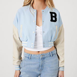 ผู้ผลิต OEM เสื้อแจ็คเก็ตเบสบอลปักลายเชนีลแบบ Letterman  หนังแกะ ปรับแต่งได้ แฟชั่นผู้หญิง ขายส่ง - Product Image 3
