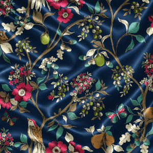 Tela de Seda 100% con Estampado Floral, Satén Textil Beige Marrón con Patrón de Hojas para Vestidos, Ropa de Cama y Cortinas - Product Image 2