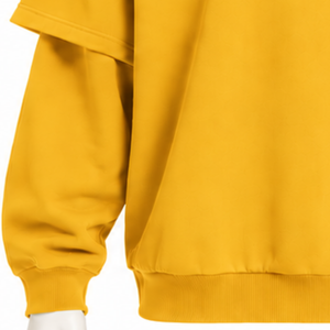 Mustard Double Layer <b>Hoodie</b> Oversized <b>Short</b> <b>Sleeve</b> Overlay Long <b>Sleeve</b> Pullover Streetwear Casual Heavyweight Hooded Sweatshirt - Product Image 6