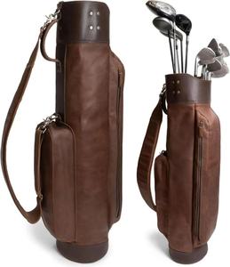 Sac de golf en cuir pleine fleur marron vintage, léger et durable, avec fermeture éclair et bandoulière pour adultes - Product Image 1