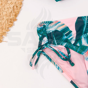 Ensemble de bikini personnalisé OEM écologique et respirant, short taille haute, ensemble deux pièces avec logo frontal pour maillots de bain femme - Product Image 6