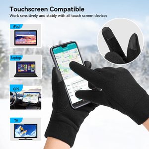 Unisex Full Finger Breathable Fleece Touch Screen <b>Gloves</b> Wrist Length Black Polyester/Cotton Winter Outdoor Daily Use Plain - Product Image 3