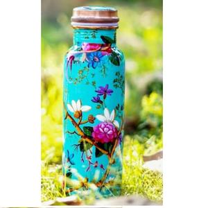 Botella de agua ayurvédica personalizada de cobre puro con acabado esmaltado estilo floral a precio de mayoreo - Product Image 2