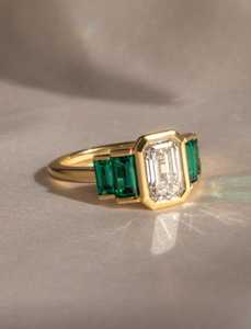 Moissanite 2CT White <b>Emerald</b> Cut And Green <b>Emerald</b> 5 Stone <b>Ring</b> Original 925 <b>Silver</b> With Gold Plated Fine Romantic Style Gift - Product Image 3