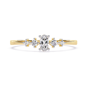 Anillo de Oro Sólido de 14K con Diamantes Cultivados en Laboratorio de Corte Ovalado y Redondo, Minimalista y Único para Mujer, Ideal para Regalo, Fiesta y Aniversario - Product Image 1
