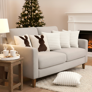 SOGA 6PC 45cm Pillowcases 2 Brown Bunny Silhouette and 4 Elegant White Textured <b>Decorative</b> <b>Pillow</b> Covers for Sofa Bedroom - Product Image 6