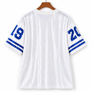 เสื้อเดรสเจอร์ซีย์ปักเลื่อมวิบวับ โลโก้ Zeta Phi Beta Finest Sorority สีขาวน้ำเงินสไตล์ย้อนยุค แบบฮิปฮอป - Product Image 5