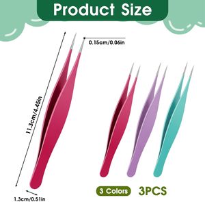 Juego de 3 Pinzas de Punta Fina para Pelo Encarnado, Pinzas de Acero Inoxidable para Eliminar Puntos Negros, para Vello Facial y Cejas - Product Image 2